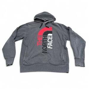 The North Face Hoodie Men’s Medium Gray Vertical Logo Pullover Sweatshirt